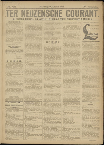 Ter Neuzensche Courant / Neuzensche Courant / (Algemeen) nieuws en advertentieblad voor Zeeuwsch-Vlaanderen 1922-01-09