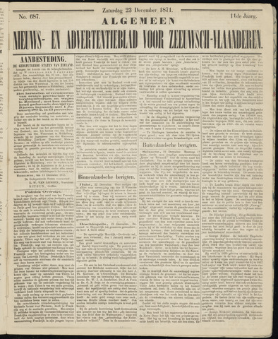 Ter Neuzensche Courant. Algemeen Nieuws- en Advertentieblad voor Zeeuwsch-Vlaanderen / Neuzensche Courant ... (idem) / (Algemeen) nieuws en advertentieblad voor Zeeuwsch-Vlaanderen 1871-12-23