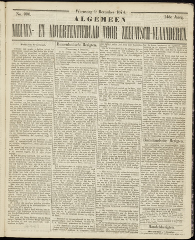 Ter Neuzensche Courant / Neuzensche Courant / (Algemeen) nieuws en advertentieblad voor Zeeuwsch-Vlaanderen 1874-12-09