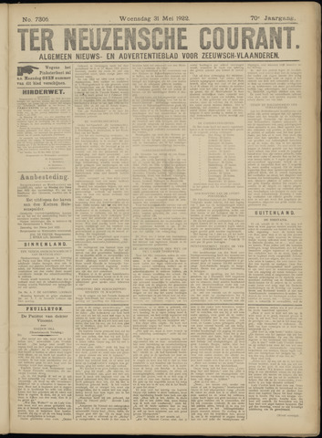 Ter Neuzensche Courant / Neuzensche Courant / (Algemeen) nieuws en advertentieblad voor Zeeuwsch-Vlaanderen 1922-05-31