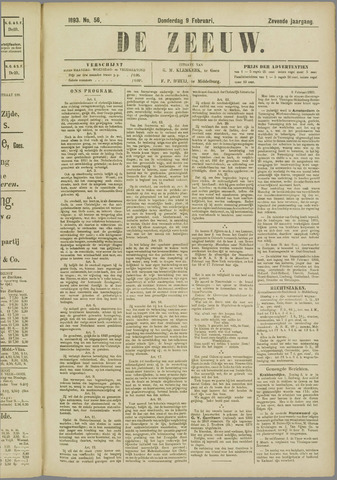 De Zeeuw. Christelijk-historisch nieuwsblad voor Zeeland 1893-02-09