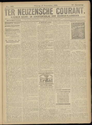 Ter Neuzensche Courant / Neuzensche Courant / (Algemeen) nieuws en advertentieblad voor Zeeuwsch-Vlaanderen 1925-11-27
