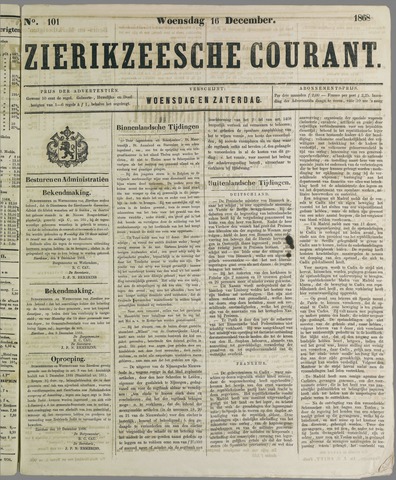 Zierikzeesche Courant 1868-12-16