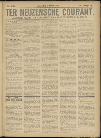 Ter Neuzensche Courant / Neuzensche Courant / (Algemeen) nieuws en advertentieblad voor Zeeuwsch-Vlaanderen 1922-03-06
