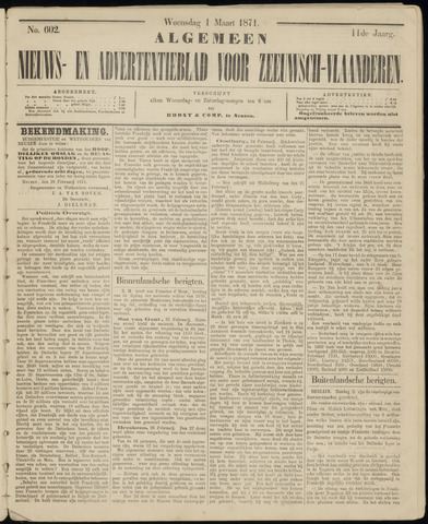 Ter Neuzensche Courant / Neuzensche Courant / (Algemeen) nieuws en advertentieblad voor Zeeuwsch-Vlaanderen 1871-03-01