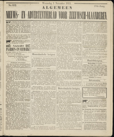Ter Neuzensche Courant. Algemeen Nieuws- en Advertentieblad voor Zeeuwsch-Vlaanderen / Neuzensche Courant ... (idem) / (Algemeen) nieuws en advertentieblad voor Zeeuwsch-Vlaanderen 1871-11-01