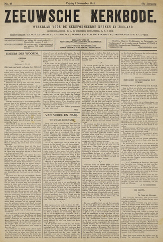 Zeeuwsche kerkbode, weekblad gewijd aan de belangen der gereformeerde kerken/ Zeeuwsch kerkblad 1941-11-07