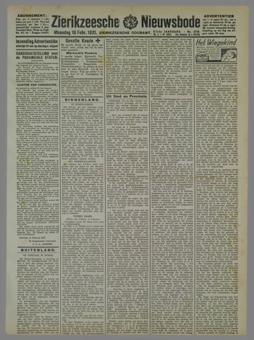 Zierikzeesche Nieuwsbode 1931-02-16