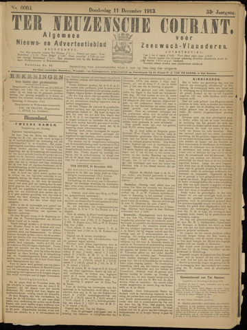 Ter Neuzensche Courant / Neuzensche Courant / (Algemeen) nieuws en advertentieblad voor Zeeuwsch-Vlaanderen 1913-12-11