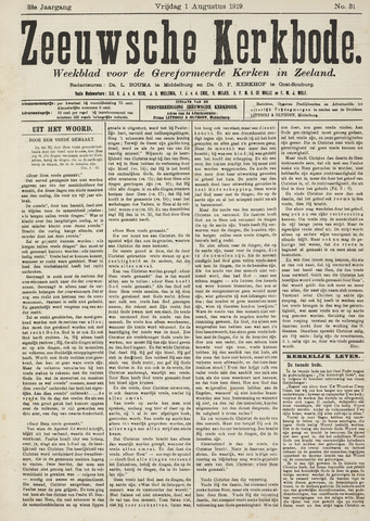 Zeeuwsche kerkbode, weekblad gewijd aan de belangen der gereformeerde kerken/ Zeeuwsch kerkblad 1919-08-01