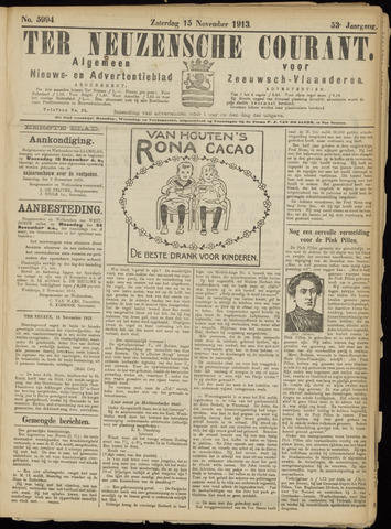 Ter Neuzensche Courant / Neuzensche Courant / (Algemeen) nieuws en advertentieblad voor Zeeuwsch-Vlaanderen 1913-11-15