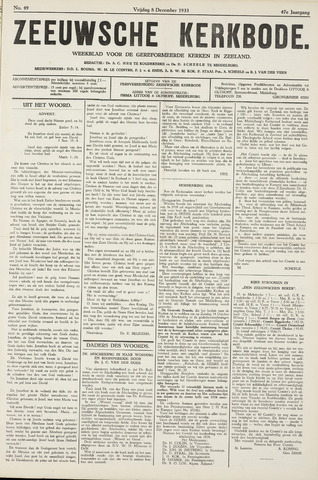Zeeuwsche kerkbode, weekblad gewijd aan de belangen der gereformeerde kerken/ Zeeuwsch kerkblad 1933-12-08
