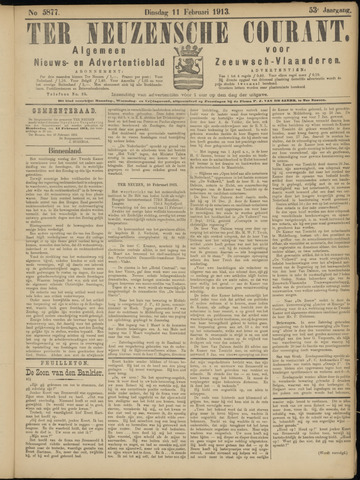 Ter Neuzensche Courant / Neuzensche Courant / (Algemeen) nieuws en advertentieblad voor Zeeuwsch-Vlaanderen 1913-02-11