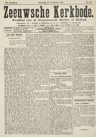 Zeeuwsche kerkbode, weekblad gewijd aan de belangen der gereformeerde kerken/ Zeeuwsch kerkblad 1919-12-27