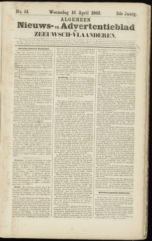 Ter Neuzensche Courant / Neuzensche Courant / (Algemeen) nieuws en advertentieblad voor Zeeuwsch-Vlaanderen 1862-04-16