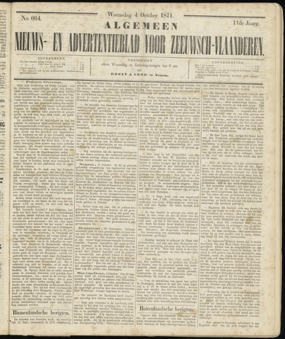Ter Neuzensche Courant. Algemeen Nieuws- en Advertentieblad voor Zeeuwsch-Vlaanderen / Neuzensche Courant ... (idem) / (Algemeen) nieuws en advertentieblad voor Zeeuwsch-Vlaanderen 1871-10-04