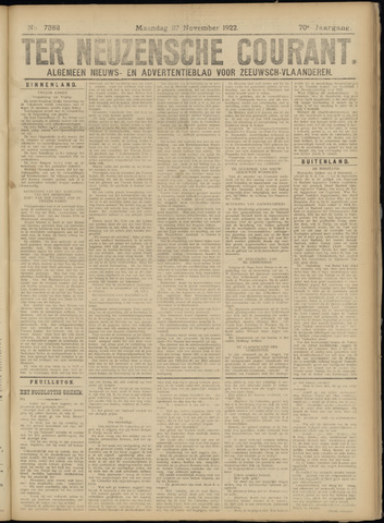 Ter Neuzensche Courant / Neuzensche Courant / (Algemeen) nieuws en advertentieblad voor Zeeuwsch-Vlaanderen 1922-11-27