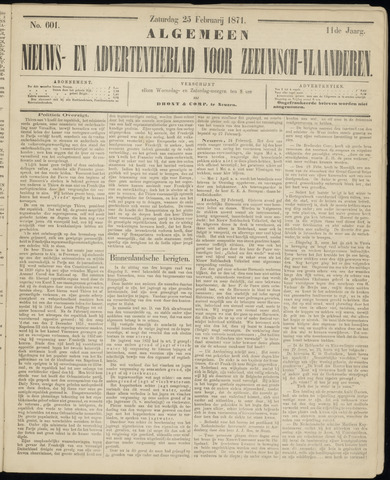 Ter Neuzensche Courant. Algemeen Nieuws- en Advertentieblad voor Zeeuwsch-Vlaanderen / Neuzensche Courant ... (idem) / (Algemeen) nieuws en advertentieblad voor Zeeuwsch-Vlaanderen 1871-02-25