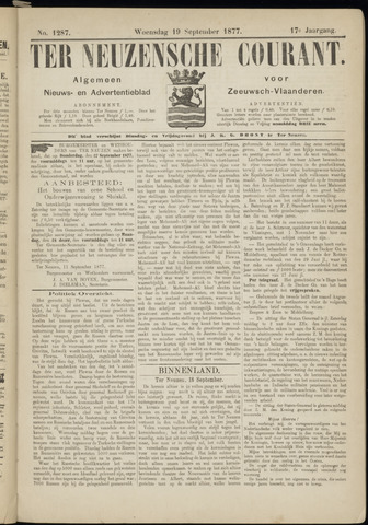 Ter Neuzensche Courant. Algemeen Nieuws- en Advertentieblad voor Zeeuwsch-Vlaanderen / Neuzensche Courant ... (idem) / (Algemeen) nieuws en advertentieblad voor Zeeuwsch-Vlaanderen 1877-09-19