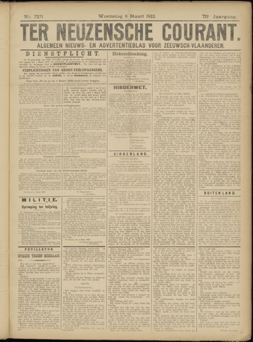Ter Neuzensche Courant / Neuzensche Courant / (Algemeen) nieuws en advertentieblad voor Zeeuwsch-Vlaanderen 1922-03-08