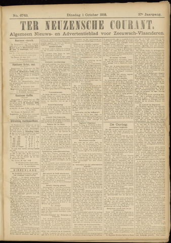 Ter Neuzensche Courant / Neuzensche Courant / (Algemeen) nieuws en advertentieblad voor Zeeuwsch-Vlaanderen 1918-10-01