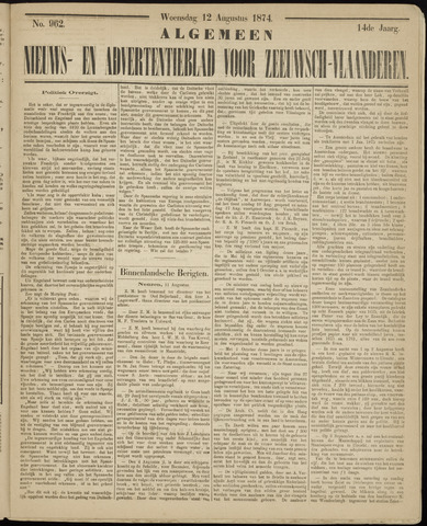 Ter Neuzensche Courant / Neuzensche Courant / (Algemeen) nieuws en advertentieblad voor Zeeuwsch-Vlaanderen 1874-08-12