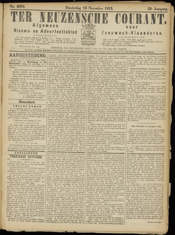 Ter Neuzensche Courant / Neuzensche Courant / (Algemeen) nieuws en advertentieblad voor Zeeuwsch-Vlaanderen 1913-11-13
