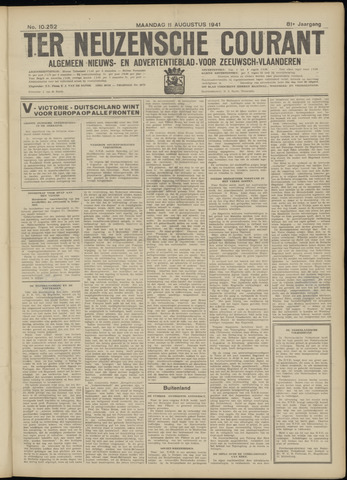 Ter Neuzensche Courant / Neuzensche Courant / (Algemeen) nieuws en advertentieblad voor Zeeuwsch-Vlaanderen 1941-08-11
