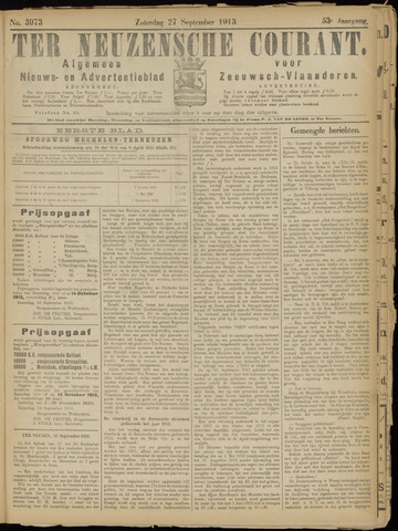 Ter Neuzensche Courant / Neuzensche Courant / (Algemeen) nieuws en advertentieblad voor Zeeuwsch-Vlaanderen 1913-09-27