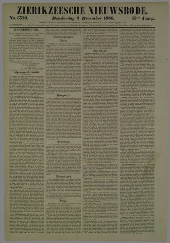 Zierikzeesche Nieuwsbode 1886-12-09