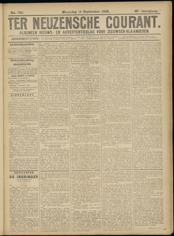 Ter Neuzensche Courant / Neuzensche Courant / (Algemeen) nieuws en advertentieblad voor Zeeuwsch-Vlaanderen 1925-09-14