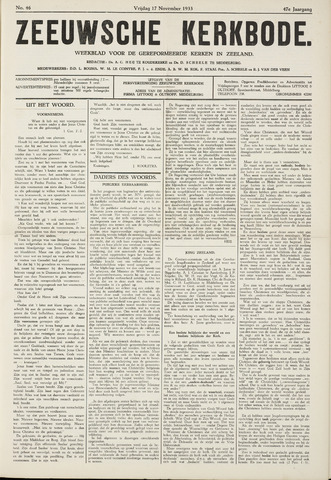 Zeeuwsche kerkbode, weekblad gewijd aan de belangen der gereformeerde kerken/ Zeeuwsch kerkblad 1933-11-17