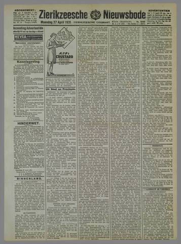 Zierikzeesche Nieuwsbode 1931-04-27