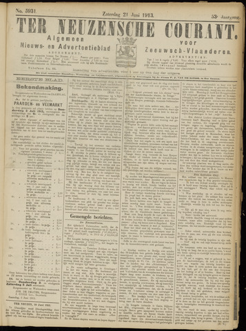 Ter Neuzensche Courant / Neuzensche Courant / (Algemeen) nieuws en advertentieblad voor Zeeuwsch-Vlaanderen 1913-06-21