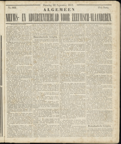 Ter Neuzensche Courant / Neuzensche Courant / (Algemeen) nieuws en advertentieblad voor Zeeuwsch-Vlaanderen 1871-09-30