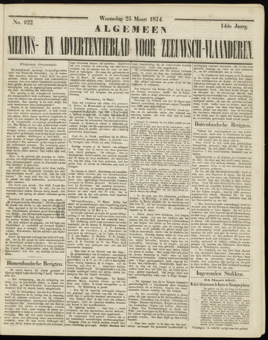 Ter Neuzensche Courant / Neuzensche Courant / (Algemeen) nieuws en advertentieblad voor Zeeuwsch-Vlaanderen 1874-03-25
