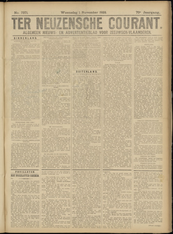 Ter Neuzensche Courant / Neuzensche Courant / (Algemeen) nieuws en advertentieblad voor Zeeuwsch-Vlaanderen 1922-11-01