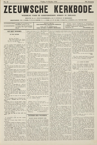 Zeeuwsche kerkbode, weekblad gewijd aan de belangen der gereformeerde kerken/ Zeeuwsch kerkblad 1932-10-14