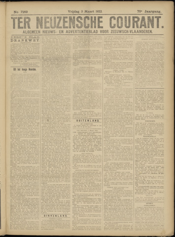 Ter Neuzensche Courant / Neuzensche Courant / (Algemeen) nieuws en advertentieblad voor Zeeuwsch-Vlaanderen 1922-03-03