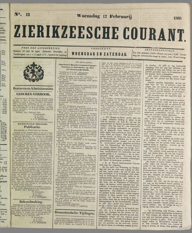 Zierikzeesche Courant 1868-02-12