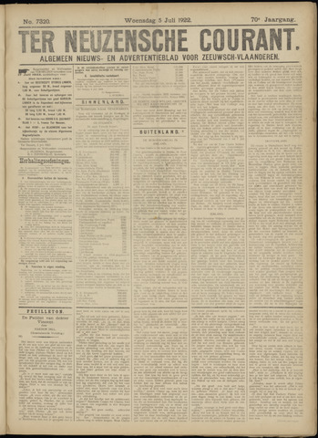 Ter Neuzensche Courant / Neuzensche Courant / (Algemeen) nieuws en advertentieblad voor Zeeuwsch-Vlaanderen 1922-07-05