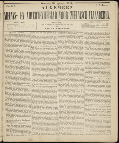 Ter Neuzensche Courant. Algemeen Nieuws- en Advertentieblad voor Zeeuwsch-Vlaanderen / Neuzensche Courant ... (idem) / (Algemeen) nieuws en advertentieblad voor Zeeuwsch-Vlaanderen 1871-09-13