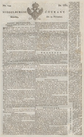 Middelburgsche Courant 1760-11-29