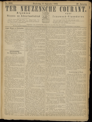 Ter Neuzensche Courant / Neuzensche Courant / (Algemeen) nieuws en advertentieblad voor Zeeuwsch-Vlaanderen 1913-09-11