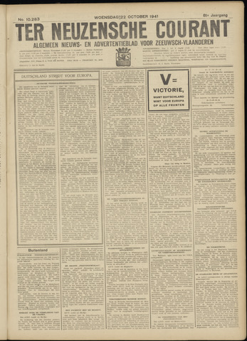 Ter Neuzensche Courant / Neuzensche Courant / (Algemeen) nieuws en advertentieblad voor Zeeuwsch-Vlaanderen 1941-10-22