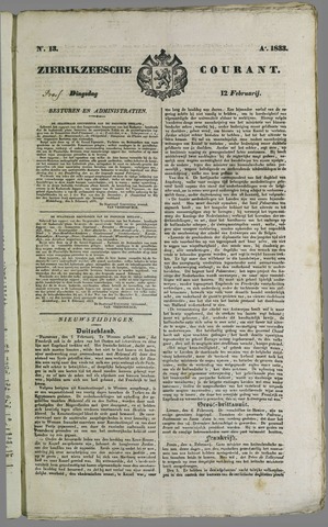 Zierikzeesche Courant 1833-02-12
