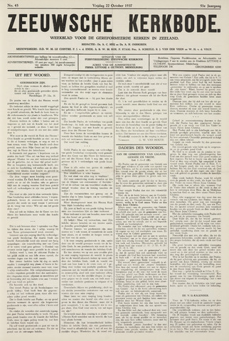 Zeeuwsche kerkbode, weekblad gewijd aan de belangen der gereformeerde kerken/ Zeeuwsch kerkblad 1937-10-22