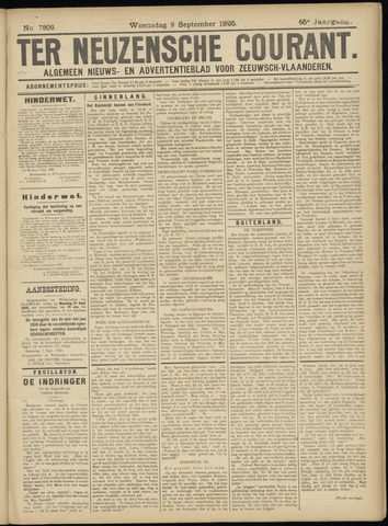 Ter Neuzensche Courant / Neuzensche Courant / (Algemeen) nieuws en advertentieblad voor Zeeuwsch-Vlaanderen 1925-09-09
