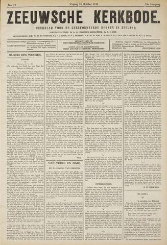 Zeeuwsche kerkbode, weekblad gewijd aan de belangen der gereformeerde kerken/ Zeeuwsch kerkblad 1941-10-24