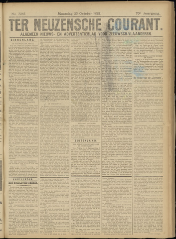 Ter Neuzensche Courant / Neuzensche Courant / (Algemeen) nieuws en advertentieblad voor Zeeuwsch-Vlaanderen 1922-10-23
